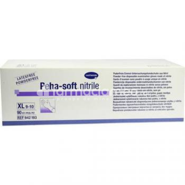 Mănuși - Peha soft manusi nitril nepudrate XL albastre, 90buc, Hartmann, farmaciamea.ro