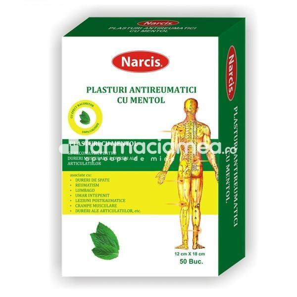 Dureri articulare - Plasturi antireumatici cu mentol 12cm x 18cm, Narcis, farmaciamea.ro