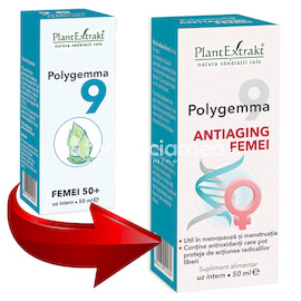 Gemoterapice complexe - Polygemma 9 Femei 50+, 50 ml, PlantExtrakt, farmaciamea.ro