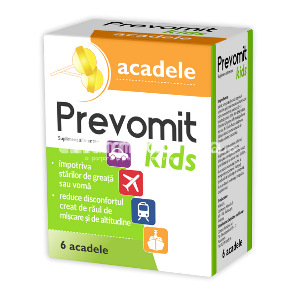 Antiemetice - Prevomit kids, cu extract de ghimbir, de la 3 ani, 6 acadele, Zdrovit, farmaciamea.ro