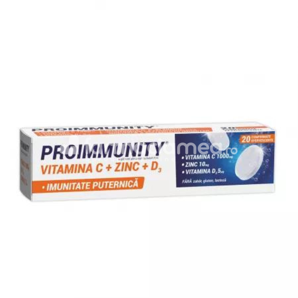 Imunitate - Proimmunity Vitamina C + Zinc + D3, 20 comprimate, Fiterman Pharma, farmaciamea.ro
