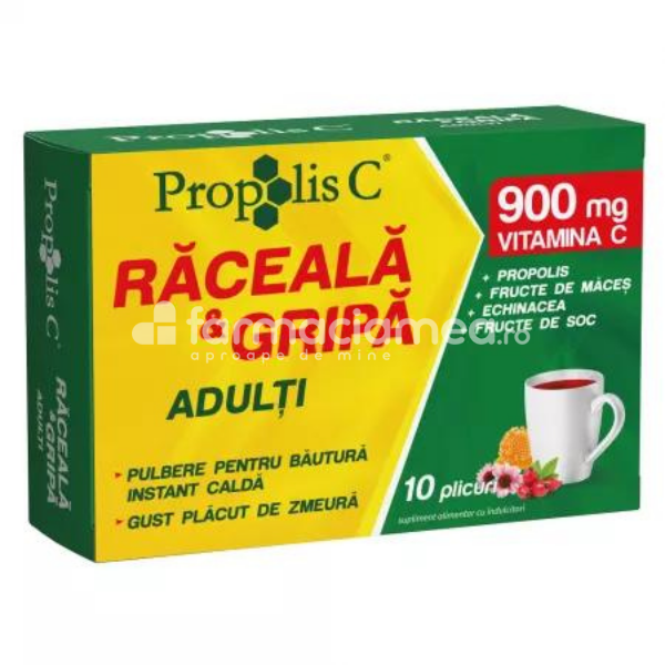Raceală și gripă adulți - Propolis C Raceala si Gripa Adulti, 10 plicuri Fiterman Pharma, farmaciamea.ro