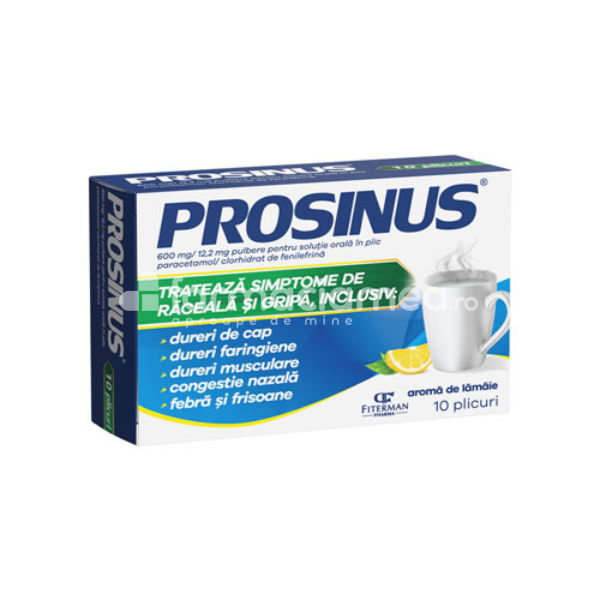 Răceală și gripă OTC - Prosinus 600mg/12.2 pulbere pentru soluție orală, 10 plicuri Fiterman Pharma, farmaciamea.ro