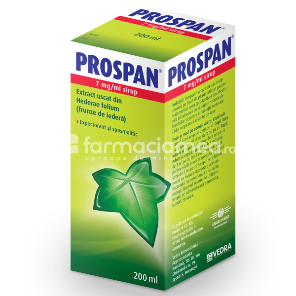 Tuse ambele forme OTC - Prospan 7mg/ml sirop, indicat in tratarea tusei productive, de la 1 an, flacon 200 ml, Engelhard Arzneimittel, farmaciamea.ro