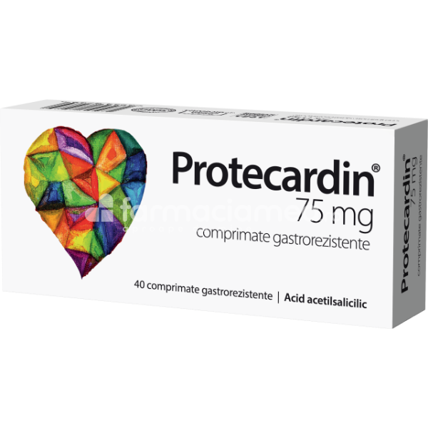 Afecțiuni circulatorii OTC - Protecardin 75 mg, contine acid acetilsalicilic, indicat in angina pectorala, 40 de comprimate, Biofarm, farmaciamea.ro