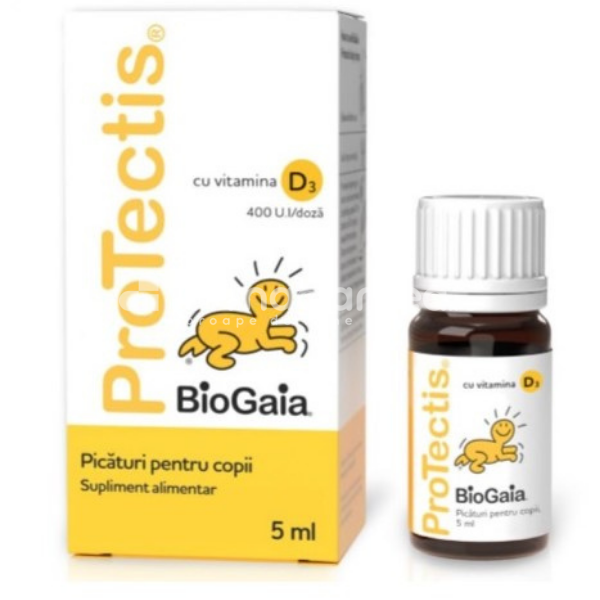 Suplimente alimentare copii - Protectis picaturi probiotice pentru copii cu Vitamina D3, 5 ml, BioGaia, farmaciamea.ro