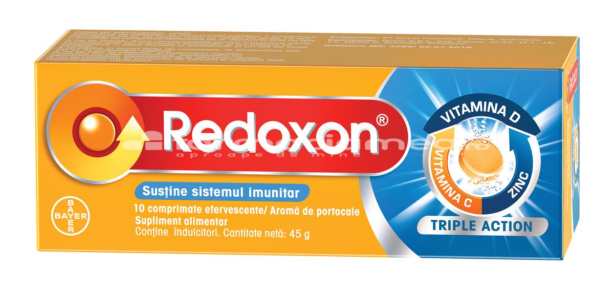 Minerale și vitamine - Redoxon Triple Action, Vitamine si Zinc pentru sustinerea imunitatii, 10 comprimate efervescente, Bayer, farmaciamea.ro