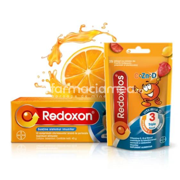 Minerale și vitamine - Redoxon Triple Action, 10 comprimate efervescente + Redoxitos Triple Action 25 jeleuri Cadou, Bayer, farmaciamea.ro