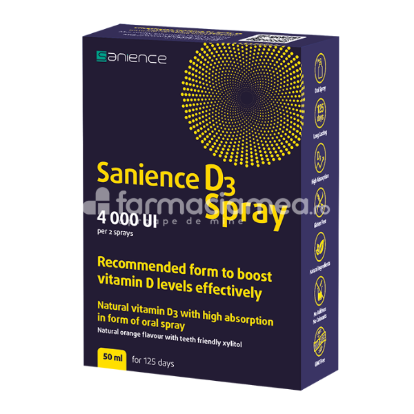 Minerale și vitamine - Sanience D3 Spray 4000UI, vitamina D3, 50ml, Sanience, farmaciamea.ro