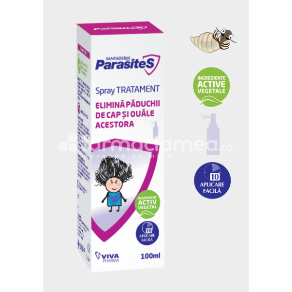 Anti-insecte - Parasites Spray Tratament pentru Paduchi, 100ml Santaderm , farmaciamea.ro