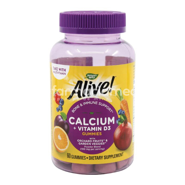 Minerale și vitamine - Alive Calcium + Vitamina D3 Gummies, 60 jeleuri Secom, farmaciamea.ro