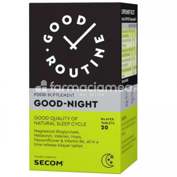 Calmare și somn liniștit - Good Night, 20 tablete dublu-strat, Secom, farmaciamea.ro