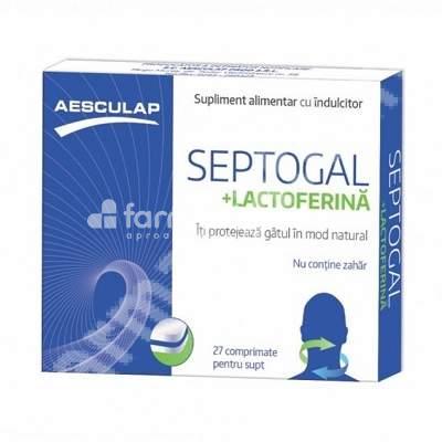 Durere gât - Septogal + Lactoferina 27 comprimate pentru supt, Aesculap, farmaciamea.ro