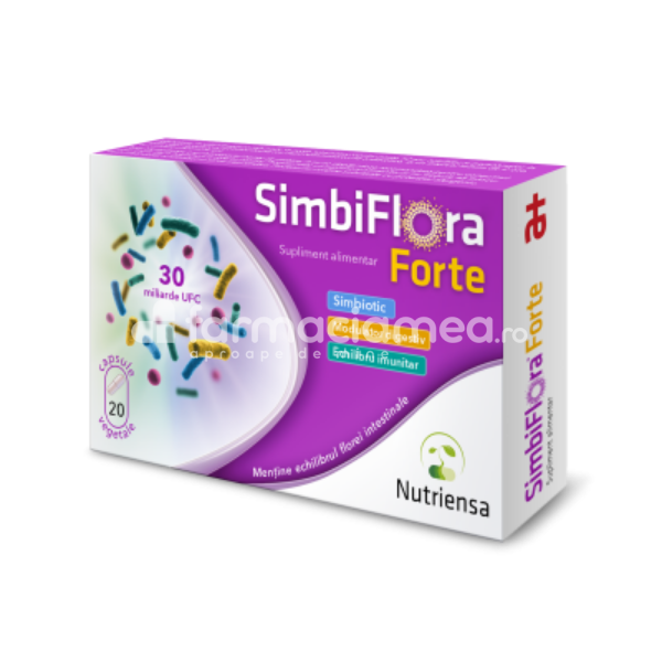 Probiotice - SimbiFlora Forte, probiotice, mentine echilibrul florei intestinale, 20 capsule, Antibiotice, farmaciamea.ro