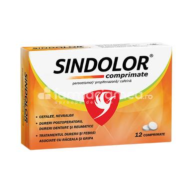 Durere OTC - Sindolor, indicat in ameliorarea durerii, raceala și gripa, 12 comprimate, Fiterman Pharma, farmaciamea.ro