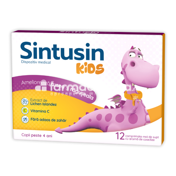 Tuse - Sintusin kids, amelioreaza tusea si raguseala, de la 4 ani, 12 comprimate de supt, Zdrovit, farmaciamea.ro
