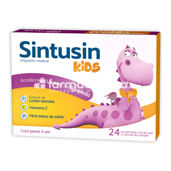 Tuse - Sintusin kids, amelioreaza tusea si raguseala, de la 4 ani, 24 comprimate de supt, Zdrovit, farmaciamea.ro