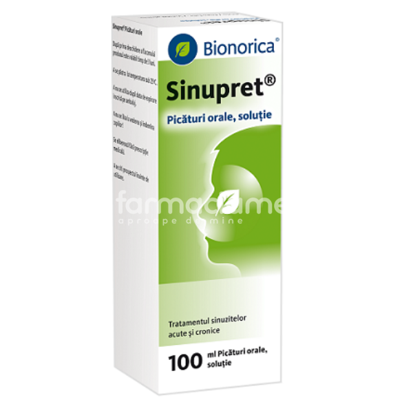 Sinusuri - Sinupret solutie orala, sinuzita, efect antiinflamator, antibacterian, efect mucolitic, de la 2 ani, 100ml, Bionorica, farmaciamea.ro