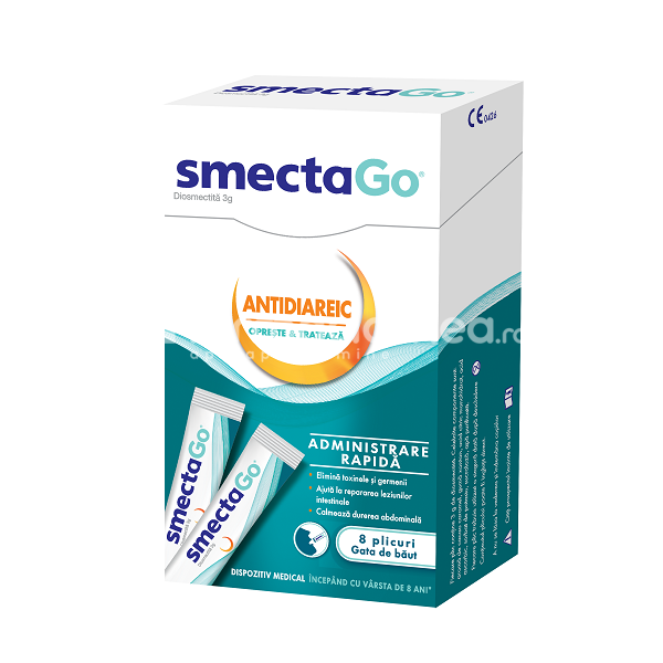 Antidiareice și săruri de rehidratare - SmectaGo pulbere suspensie orala x 8 plicuri, farmaciamea.ro