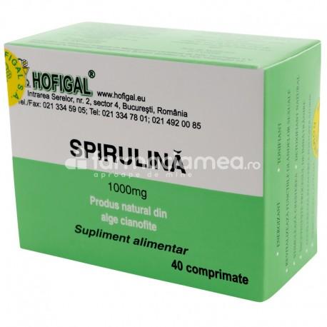 Minerale și vitamine - Spirulina 1000 mg, sustine vitalitatea organismului, protejeaza si regenereaza ficatul, 40 comprimate, Hofigal, farmaciamea.ro