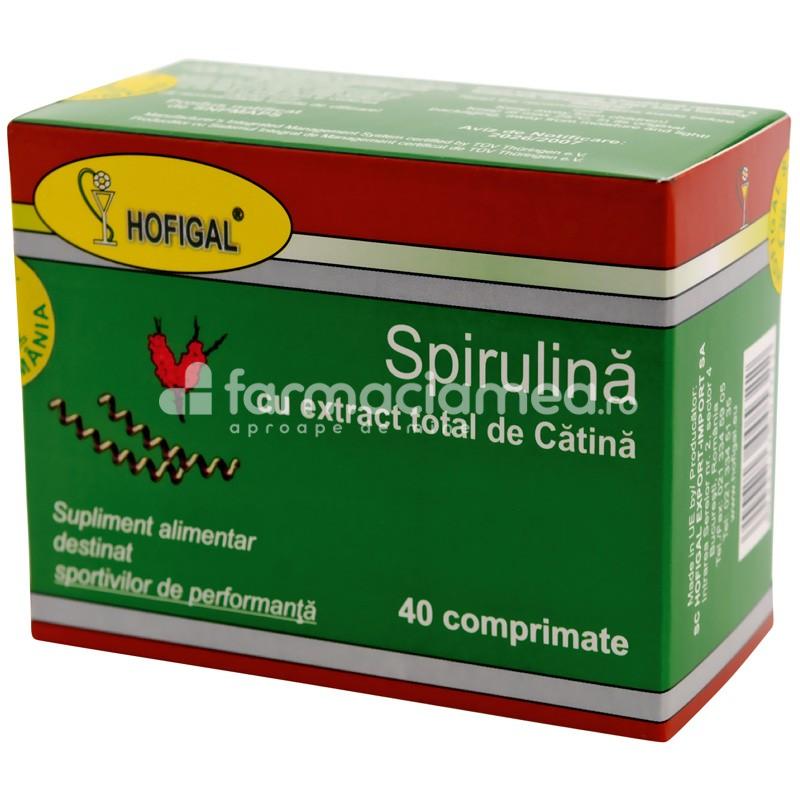 Minerale și vitamine - Spirulina 500mg cu extract total de catina, sustine si mentine functiile ficatului, 40 comprimate, Hofigal, farmaciamea.ro