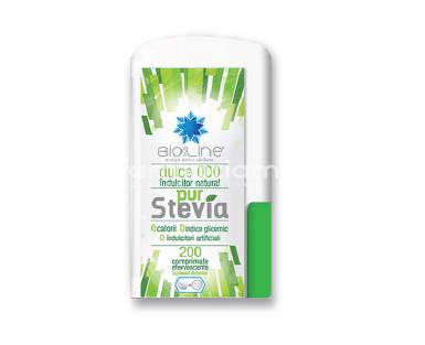 Alimente și băuturi - BioSunline Stevia Pur Dulce indulcitor natural, 200 comprimate efervescente, farmaciamea.ro