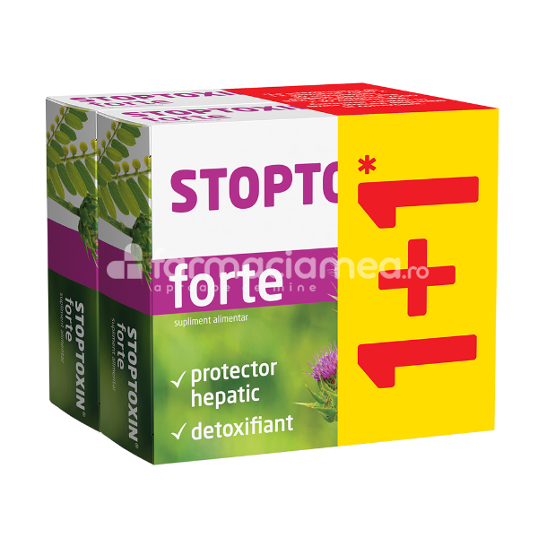 Afecțiuni ale sistemului digestiv - Stoptoxin Forte hepatoprotector Pachet 1+1Cadou, 30+30 capsule Fiterman Pharma, farmaciamea.ro