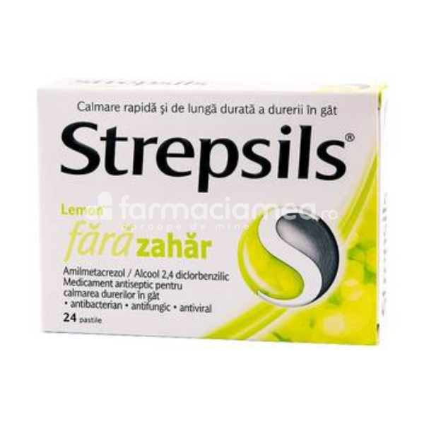 Durere oro-faringiană OTC - Strepsils Lemon, 24 cp, Reckitt, farmaciamea.ro