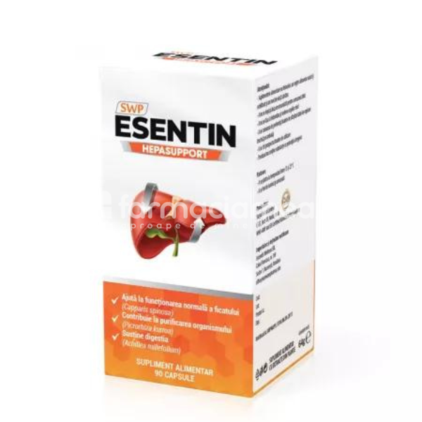Afecțiuni ale sistemului digestiv - Esentin Hepasuport, 90 capsule Sun Wave Pharma, farmaciamea.ro