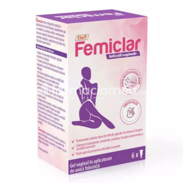 Afecțiuni urogenitale - Femiclar Gel Vaginal, 6 aplicatoare, Sun Wave Pharma, farmaciamea.ro