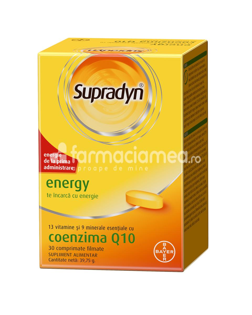 Minerale și vitamine - Supradyn Energy Multivitamine cu Coenzima Q10, inlatura starea de oboseala, sprijina imunitatea, creste energia, 30 comprimate filmate, Bayer, farmaciamea.ro