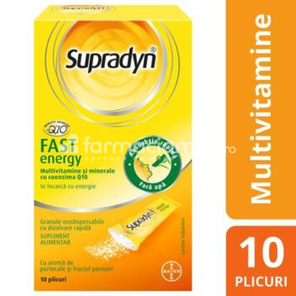 Minerale și vitamine - Supradyn fast energy + Coenzima Q10, 10 plicuri, Bayer, farmaciamea.ro