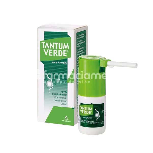 Durere oro-faringiană OTC - Tantum Verde Spray bucofaringian pentru copii 1,5mg/ml 30 ml, Angelini, farmaciamea.ro