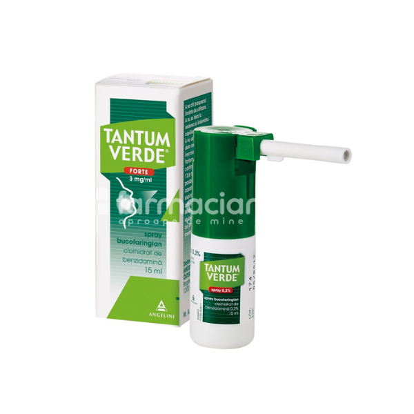Durere oro-faringiană OTC - Tantum Verde Forte Spray bucofaringian 3mg/ml flacon 15 ml, Angelini, farmaciamea.ro