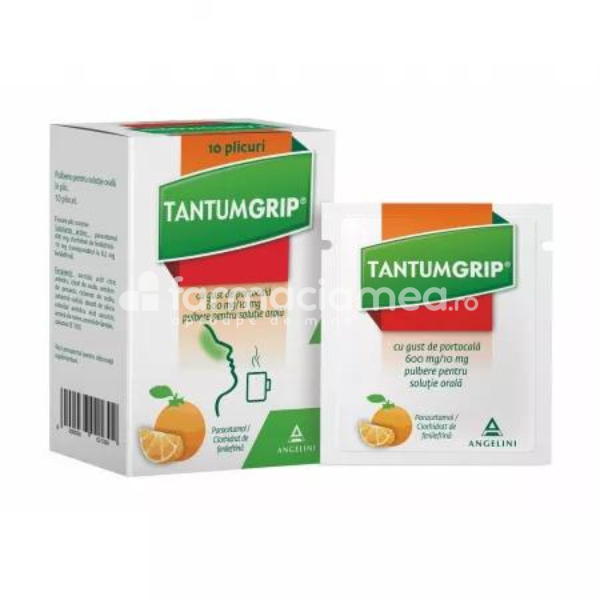 Răceală și gripă OTC - TantumGrip cu gust de portocale 600mg 10mg, 10 plicuri Angelini, farmaciamea.ro