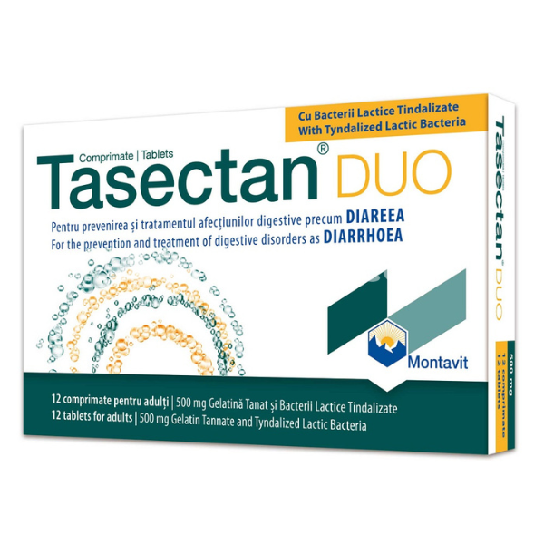 Antidiareice și săruri de rehidratare - Tasectan DUO 500 mg adulti, 12 tablete, Montavit, farmaciamea.ro