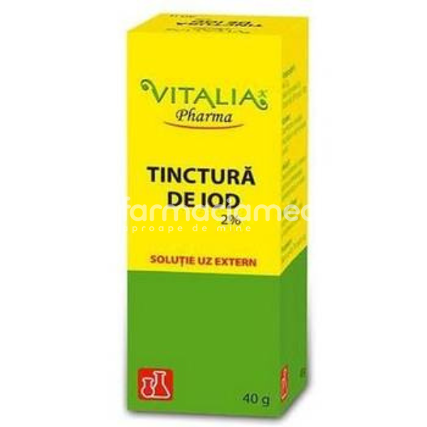 Consumabile medicale - Tinctura de iod, dezinfectant, antiseptic, 40g, Vitalia Pharma, farmaciamea.ro