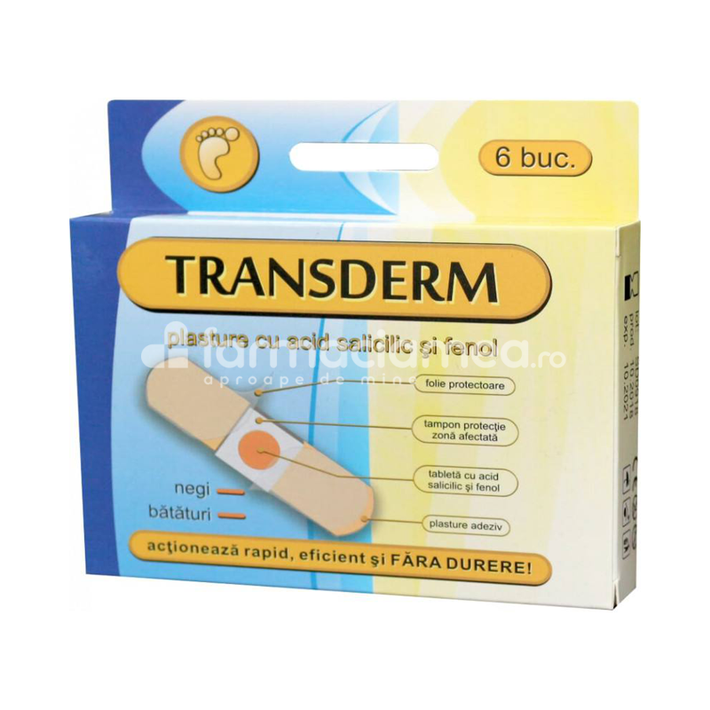 Negi și bătături - Transderm plasturi acid salicilic&fenol pt negi, bataturi x 6buc, farmaciamea.ro