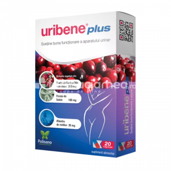 Infecții urinare - Uribene Plus, 20 capsule, Polisano, farmaciamea.ro