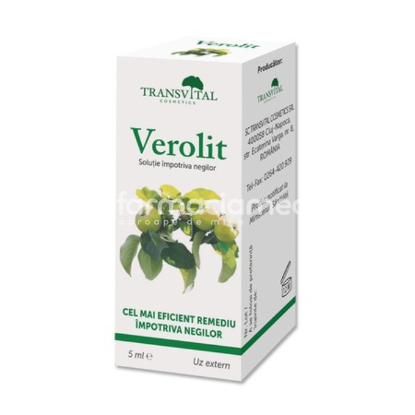 Negi și bătături - Solutie impotriva negilor Verolit, 5 ml, Transvital, farmaciamea.ro