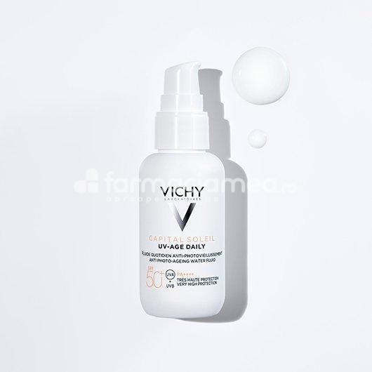 Protecție solară - Vichy Capital Soleil UV-Age Daily fluid impotriva foto-imbatranirii SPF 50+, 40ml, farmaciamea.ro