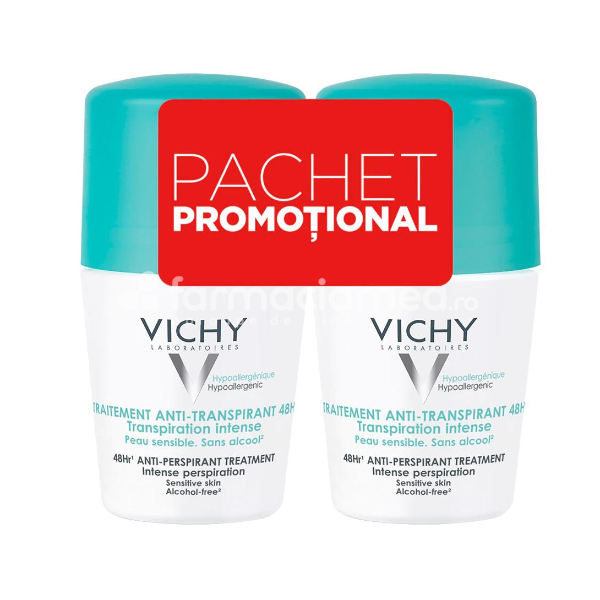 Îngrijire corp - Vichy Deodorant Roll-on Antiperspirant 48h Parfum Pachet Promotional, 50 ml , farmaciamea.ro
