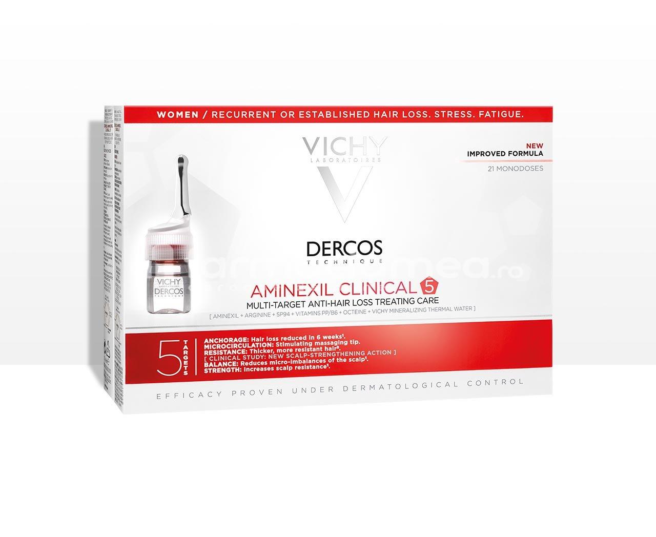 Îngrijire scalp - Vichy Dercos Aminexil Clinical 5 tratament femei, 21 fiole, farmaciamea.ro
