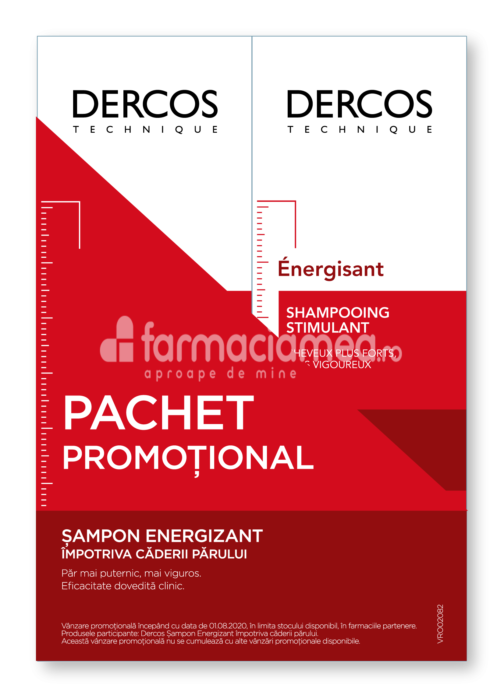 Îngrijire scalp - Vichy Dercos Pachet sampon energizant, 200 ml, 2 flacoane, farmaciamea.ro