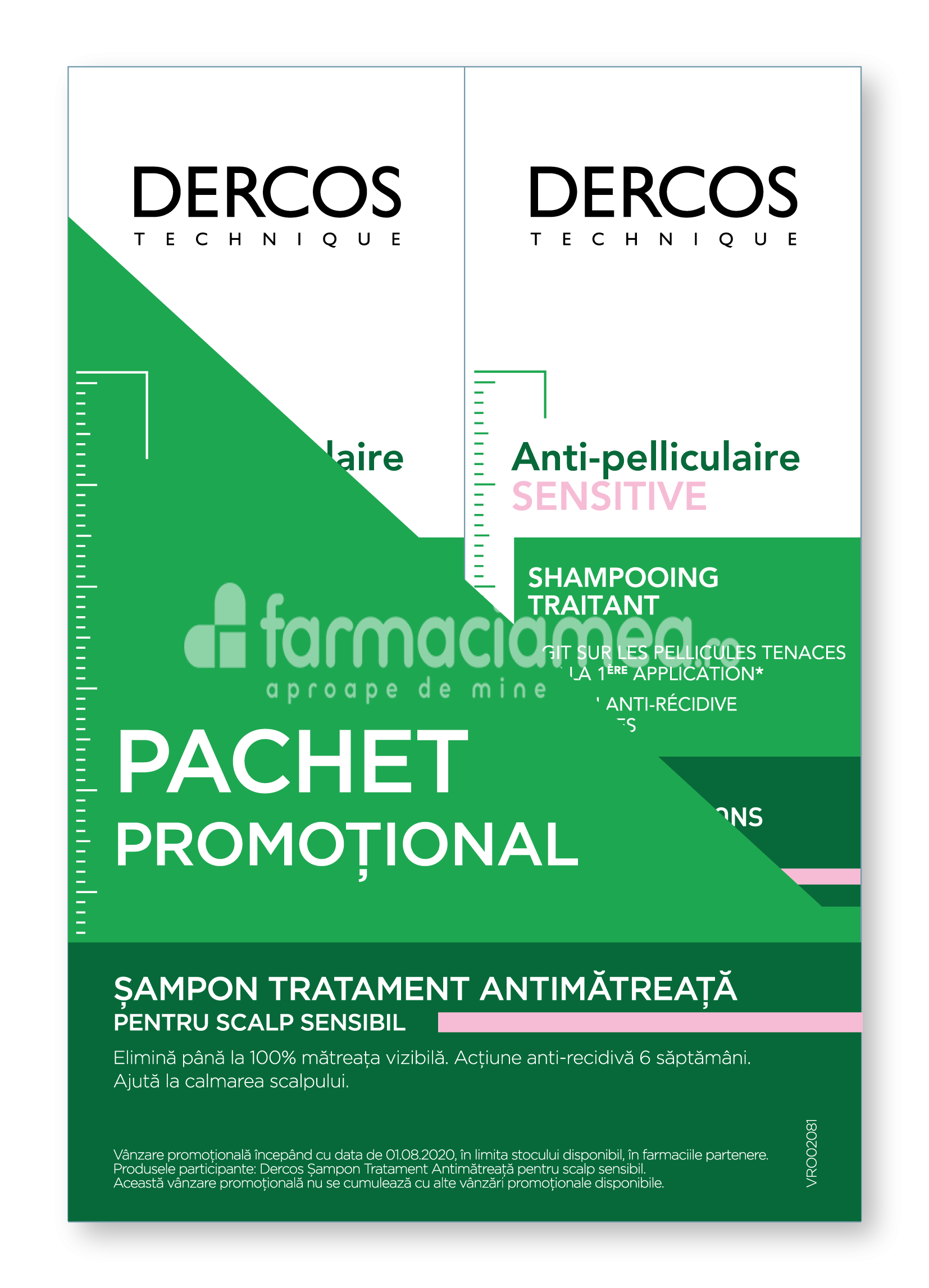 Îngrijire scalp - Vichy Dercos Pachet sampon antimatreata piele si scalp sensibil, 200 ml, 2 flacoane, farmaciamea.ro