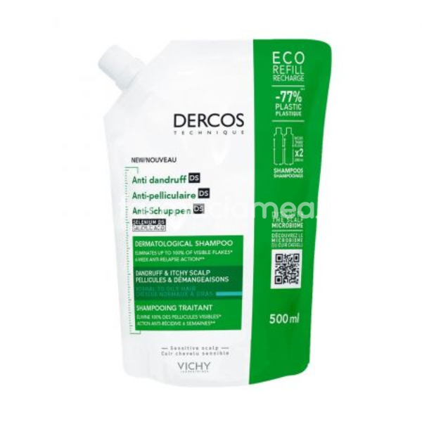 Îngrijire scalp - Vichy Dercos Rezerva Sampon Antimatreata pentru Par Normal Gras Format Eco, 500ml, farmaciamea.ro