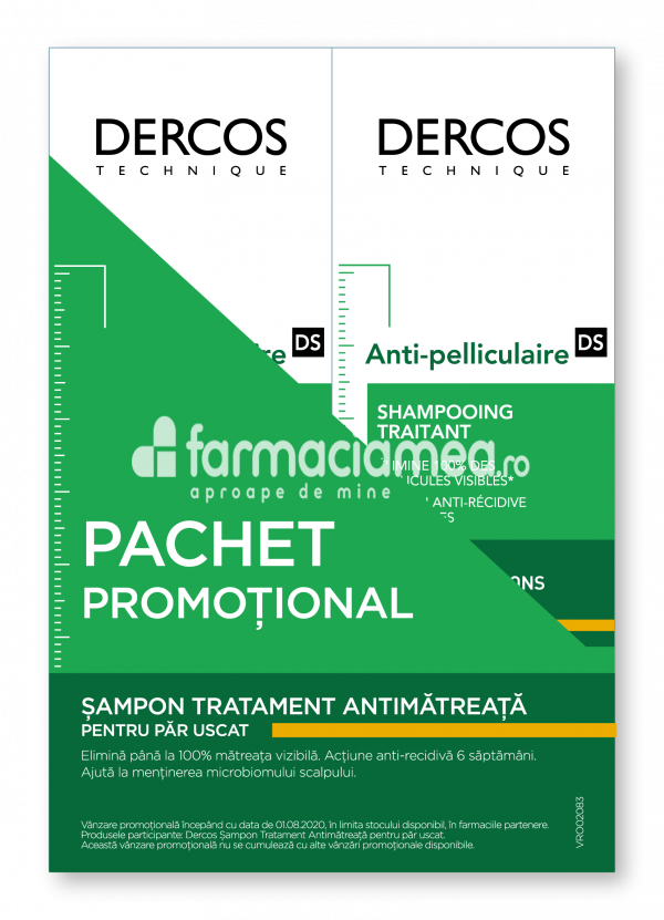 Îngrijire scalp - Vichy Dercos Pachet sampon antimatreata par uscat,200 ml, 2 flacoane, farmaciamea.ro