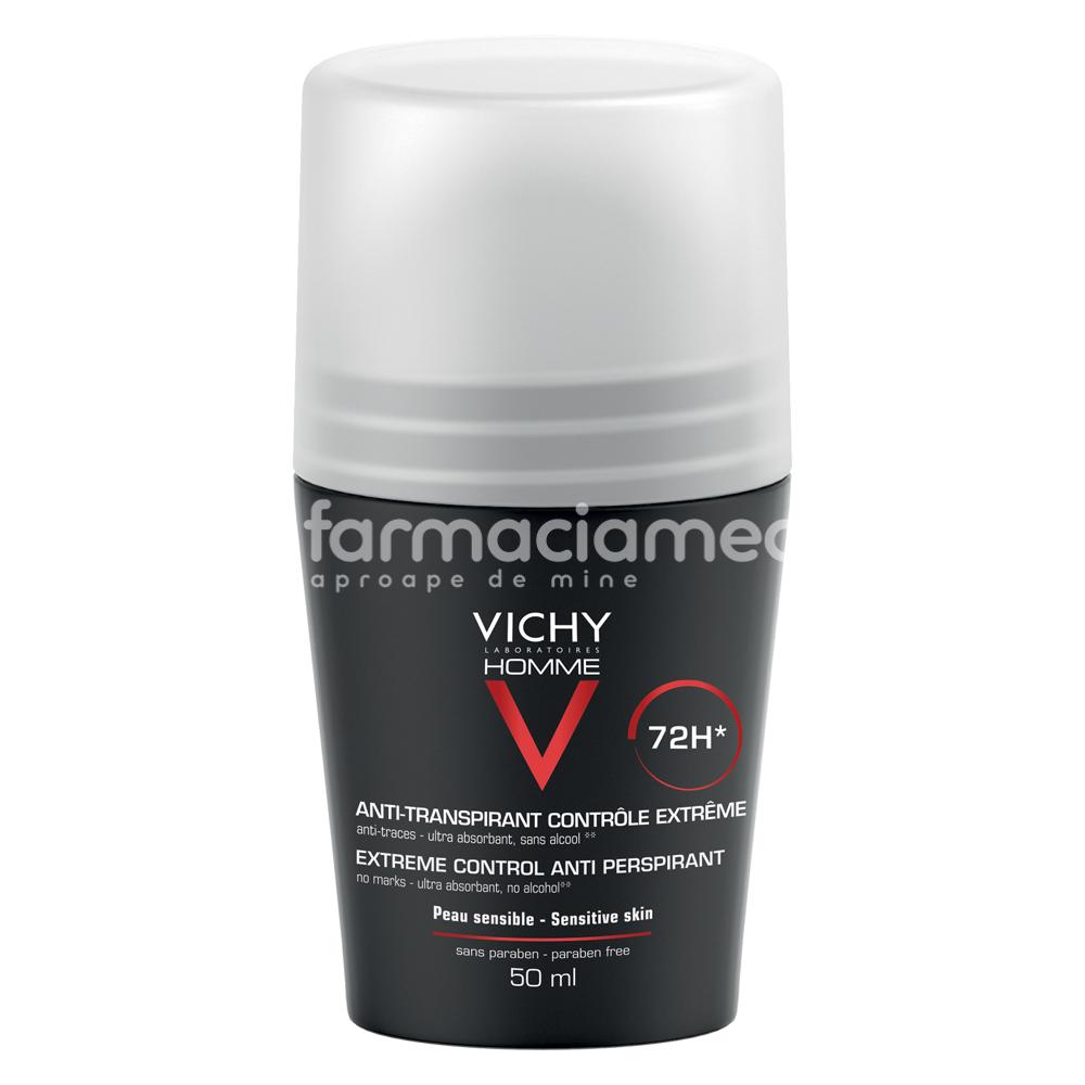 Dermatocosmetice pentru domni - Vichy Homme Deo roll-on Control Extrem eficacitate 72h, 50 ml, farmaciamea.ro