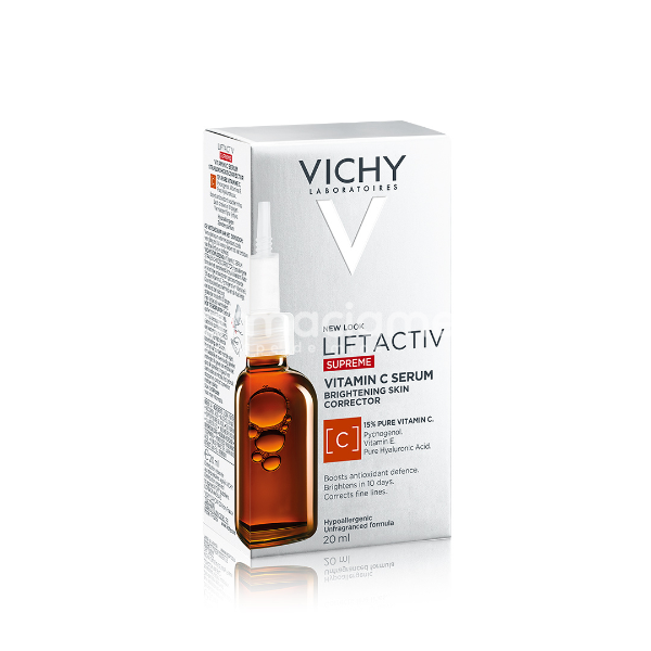 Îngrijire ten - Vichy Liftactiv Supreme Vitamina C Ser corector antioxidant cu efect de luminozitate, 20 ml, farmaciamea.ro