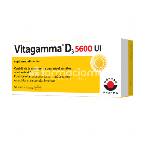 Imunitate - Vitagamma D3 5600UI, 50 comprimate, Worwag Pharma, farmaciamea.ro